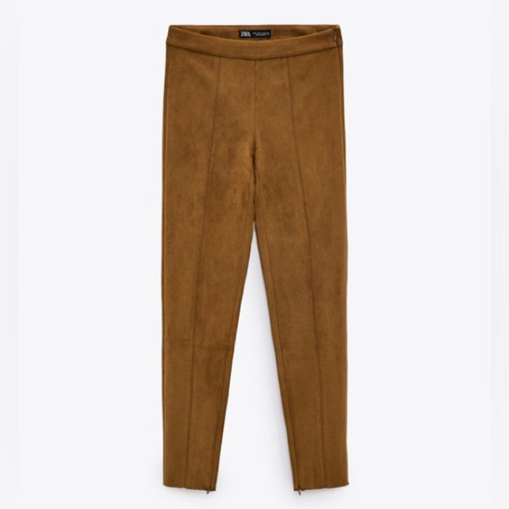 NWT Zara Brown Faux Suede High Rise Leggings Size Medium